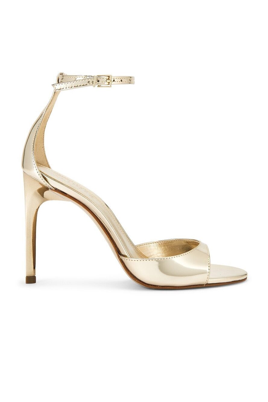 Schutz Scarlett Sandal in Platina patent leather high stiletto heel ankle strap